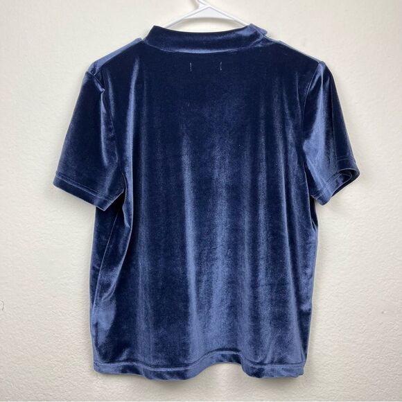 Madewell Soft Blue Velvet Top with Necktie- Size Medium - Picture 3 of 4